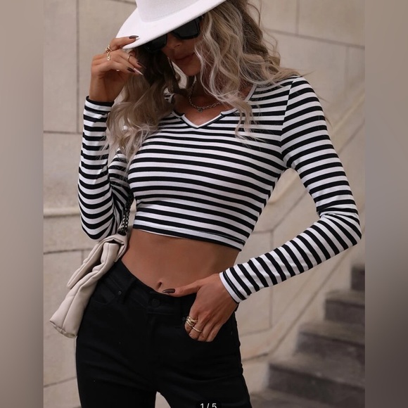 SHEIN Tops - Shein Black and White Striped Crop Top